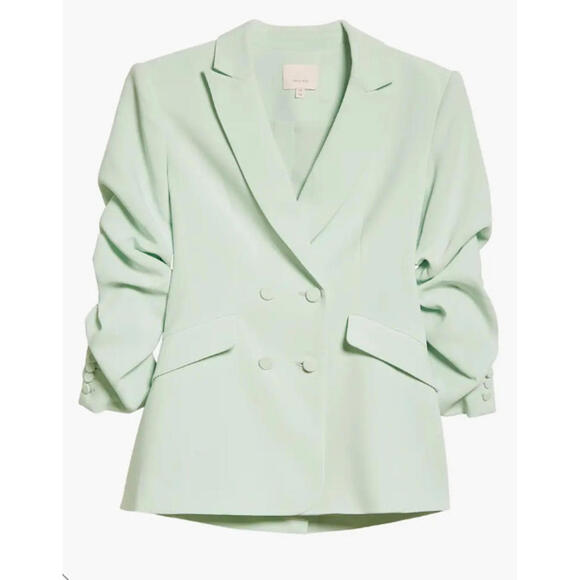 Jackets & Blazers - NEW, Cinq A Sept Kris Ruched Sleeve Double Breasted Blazer Celadon SZ 6  #SJ1938